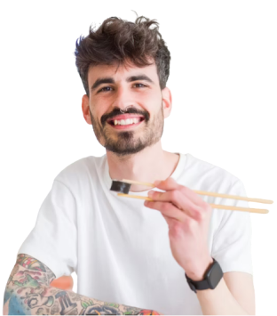 hombre comiendo sushi